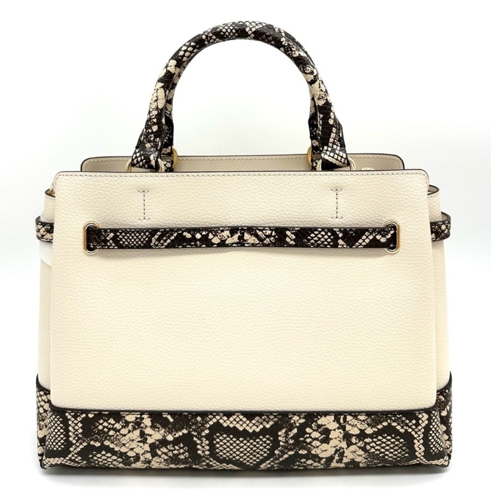 Michael Kors Large Reed Leather Belted Satchel Crossbody Bag Cream Snakeskin - Picture 5 of 12